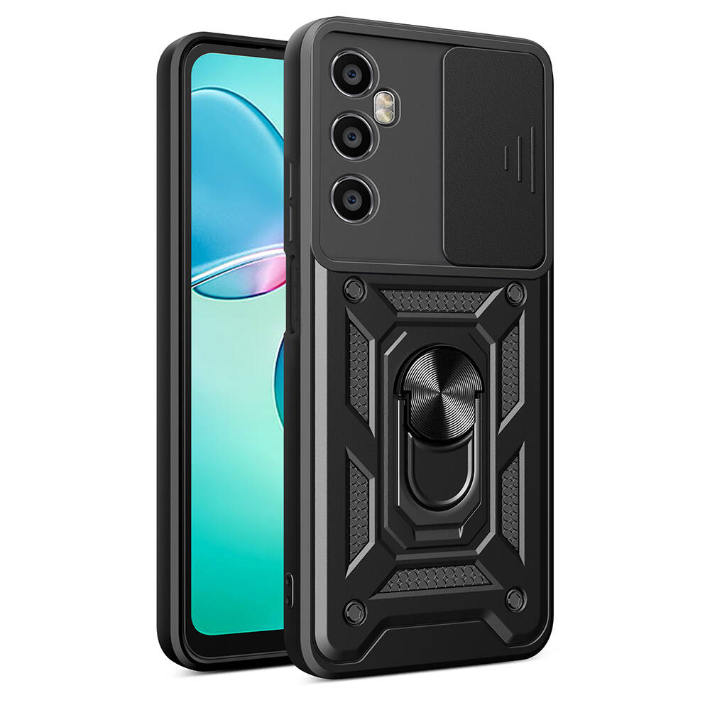 [RNZ-TA108961] Realme C65 4G Uyumlu Kılıf Magnetik Standlı Kamera Korumalı Zore Sürgülü Vega Kapak (Siyah)