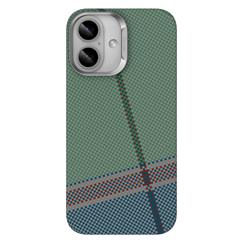 [RNZ-TA108888] Apple iPhone 16 Plus Uyumlu Kılıf M-safe Şarj Özellikli Karbon Fiber Tasarımlı Benks Passion Green ArmorAir Kevlar Kapak