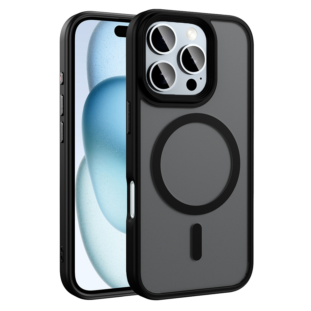 [RNZ-TA108712] Apple iPhone 16 Pro Max Uyumlu Kılıf Mat Arka Yüzey Wireless Şarj Özellikli Zore Flet M-safe Kapak (Siyah)