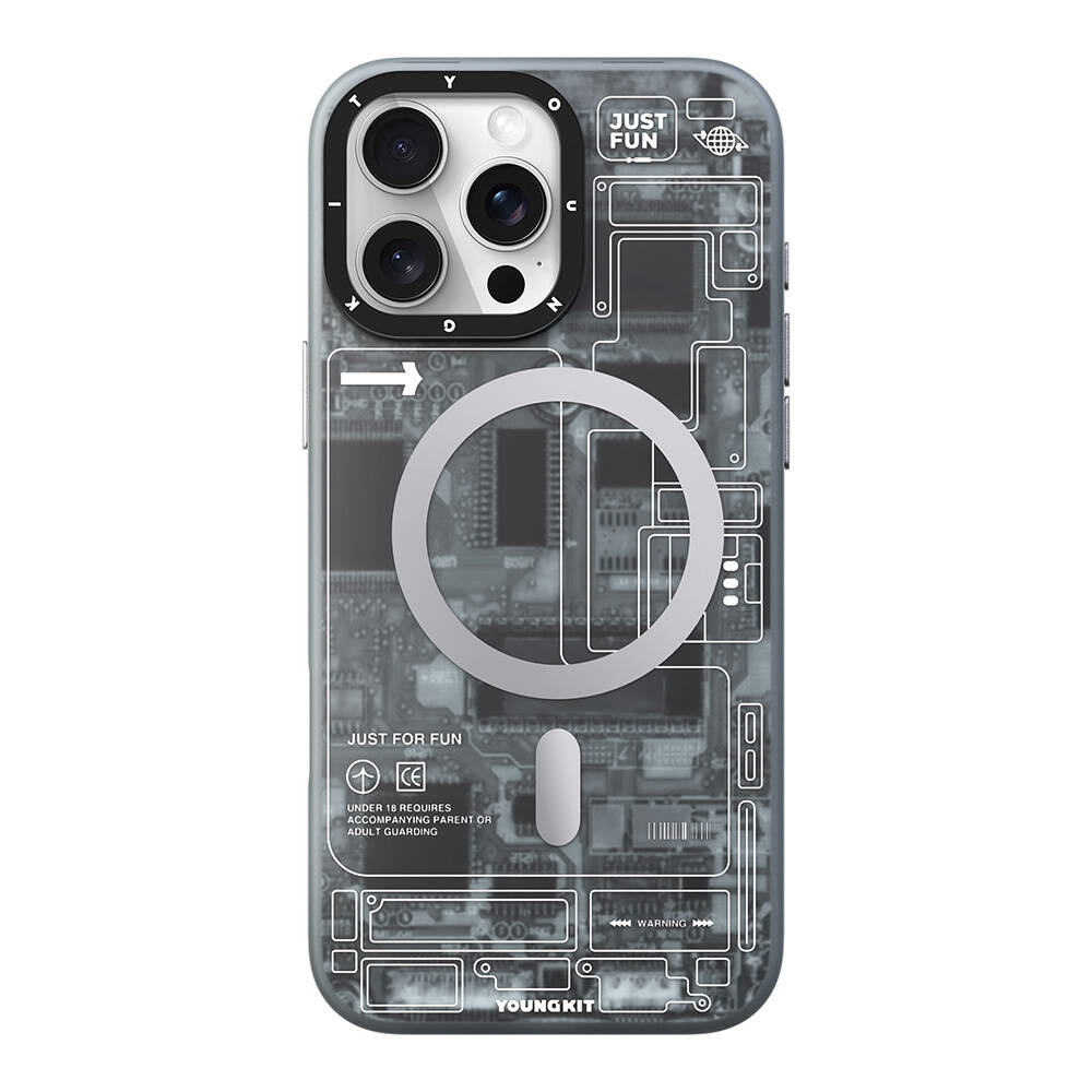 [RNZ-TA109037] Apple iPhone 16 Pro Uyumlu Kılıf M-safe Şarj Özellikli Youngkit Technology Serisi Kapak (Gri)