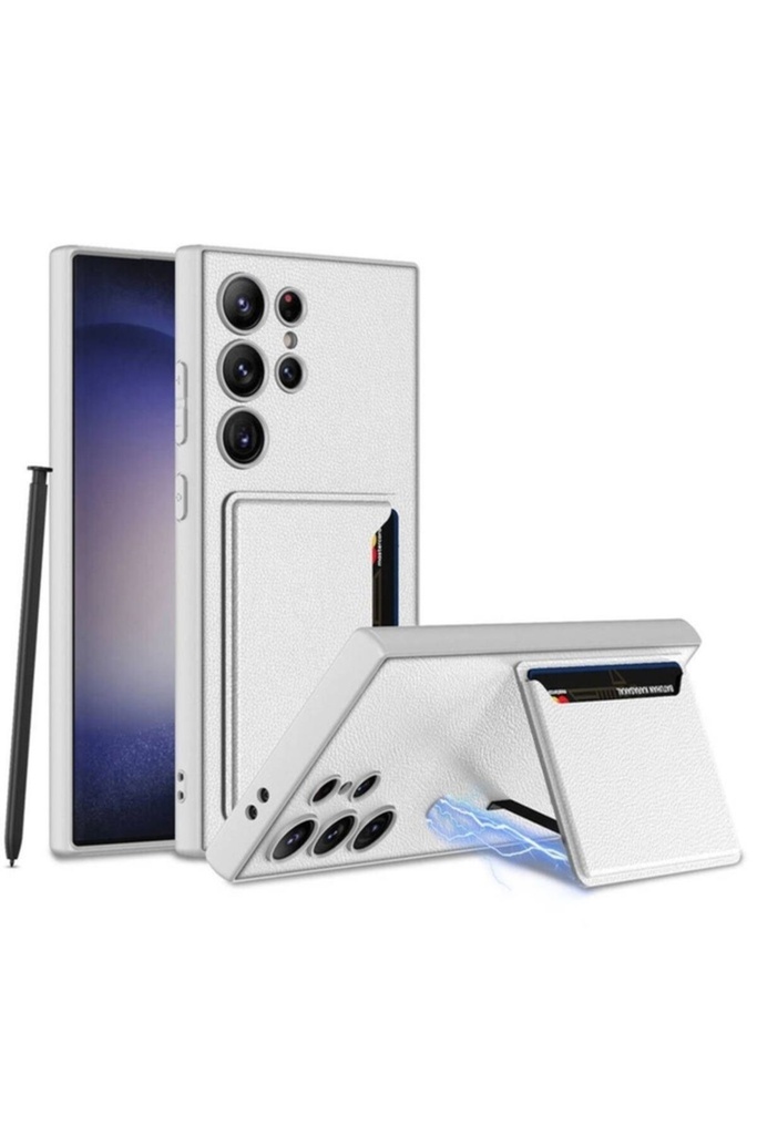 Samsung Galaxy S24 Ultra Uyumlu Suni Deri Arka Yüzey Zore Kartlıklı Kıpta Silikon Kapak