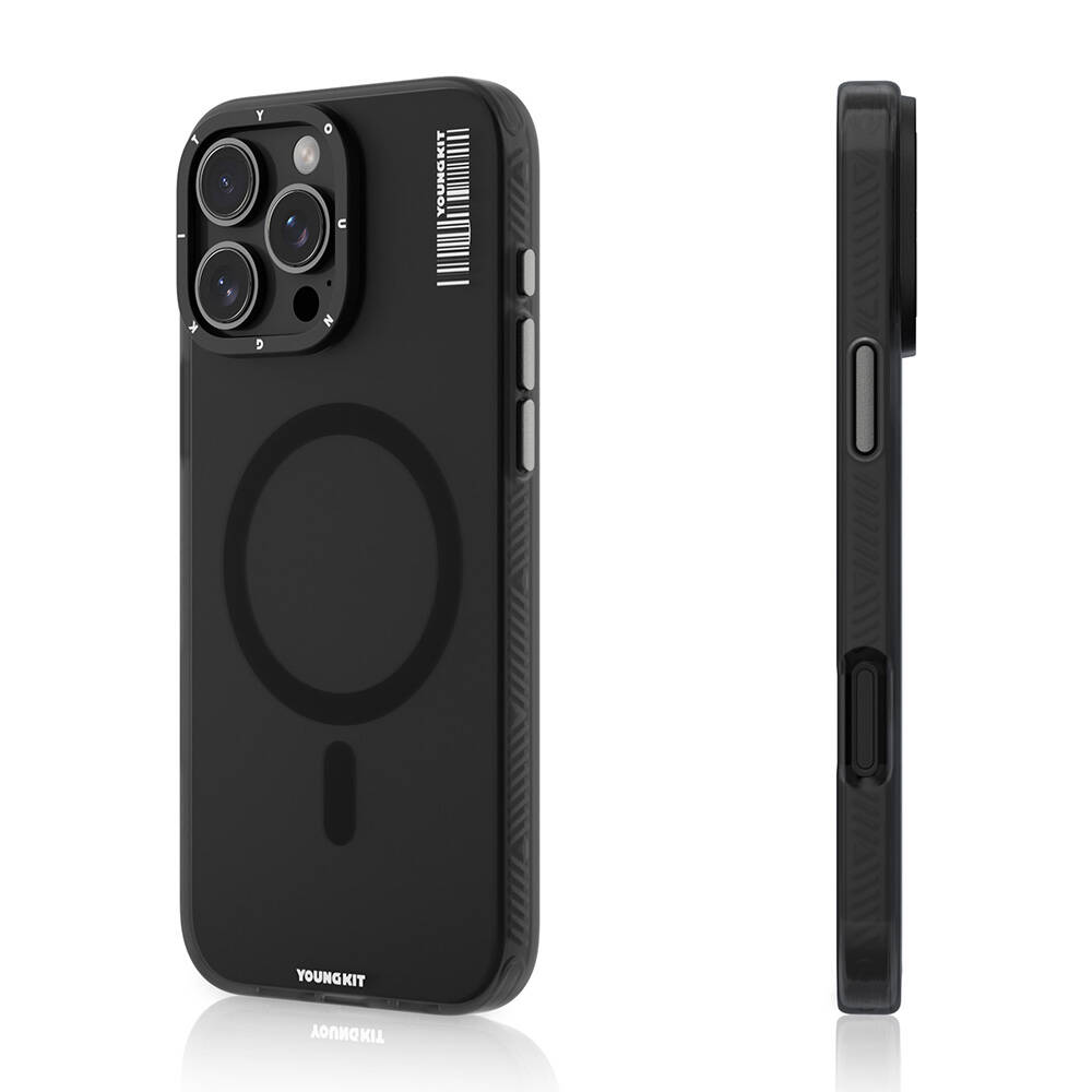 [RNZ-TA109053] Apple iPhone 16 Pro Max Uyumlu Kılıf M-safe Şarj Özellikli Youngkit Hidden Sand Serisi Kapak (Siyah)