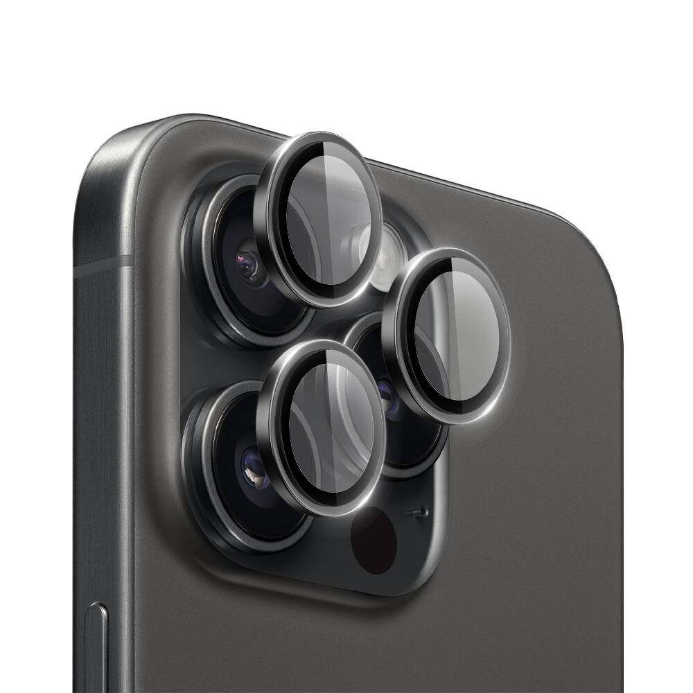 [RNZ-TA109015] Apple iPhone 16 Pro Uyumlu Wiwu LG-003 Lens Guard Çizilmeye Karşı Dayanıklı Safir Kamera Lens Koruyucu (Siyah)