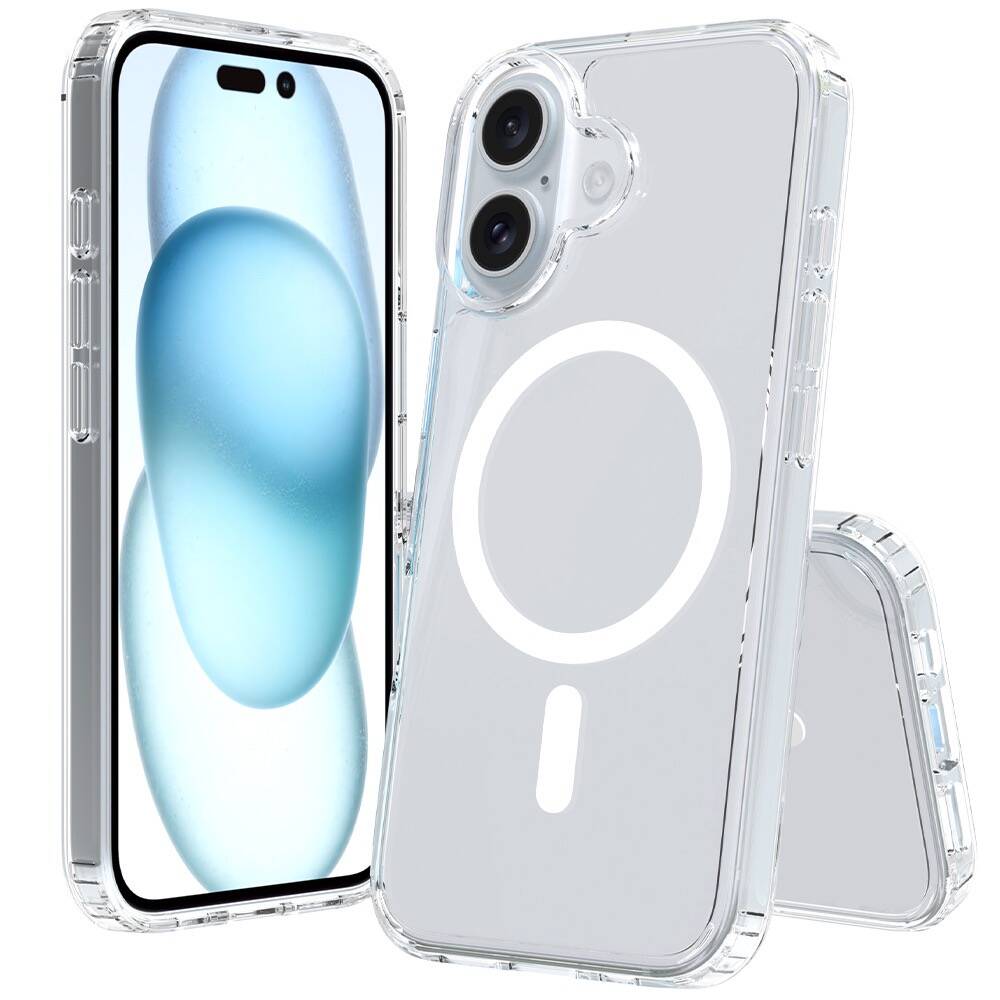 [RNZ-TA109072] Apple iPhone 16 Uyumlu Kılıf M-safe Şarj Özellikli Şeffaf Sert PC Zore Embos Kapak