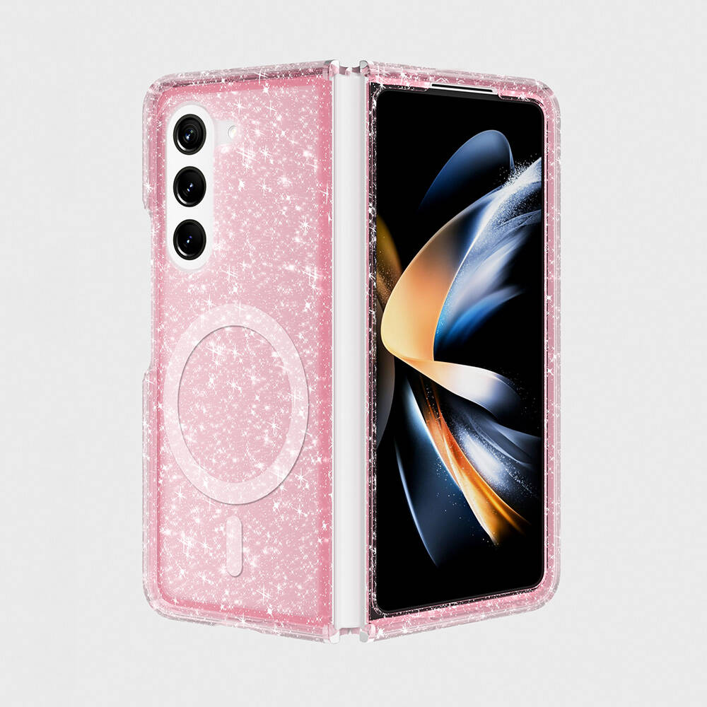 Samsung Galaxy Z Fold 6 Uyumlu Kılıf M-safe Şarj Özellikli Parlayan Simli Saydam Renkli Zore Allstar Kapak