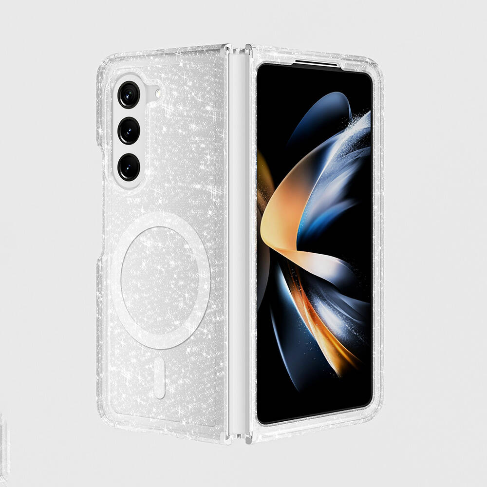 Samsung Galaxy Z Fold 6 Uyumlu Kılıf M-safe Şarj Özellikli Parlayan Simli Saydam Renkli Zore Allstar Kapak