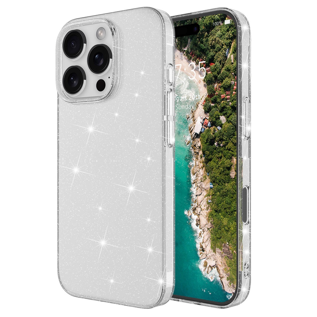 [RNZ-TA109084] Apple iPhone 16 Pro Max Uyumlu Kılıf Parlayan Simli Şeffaf Zore Redos Kapak