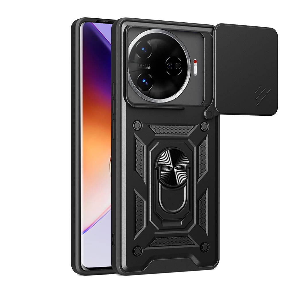 [RNZ-TA109090] Tecno Camon 30 Pro 5G Uyumlu Kılıf Magnetik Standlı Kamera Korumalı Zore Sürgülü Vega Kapak (Siyah)