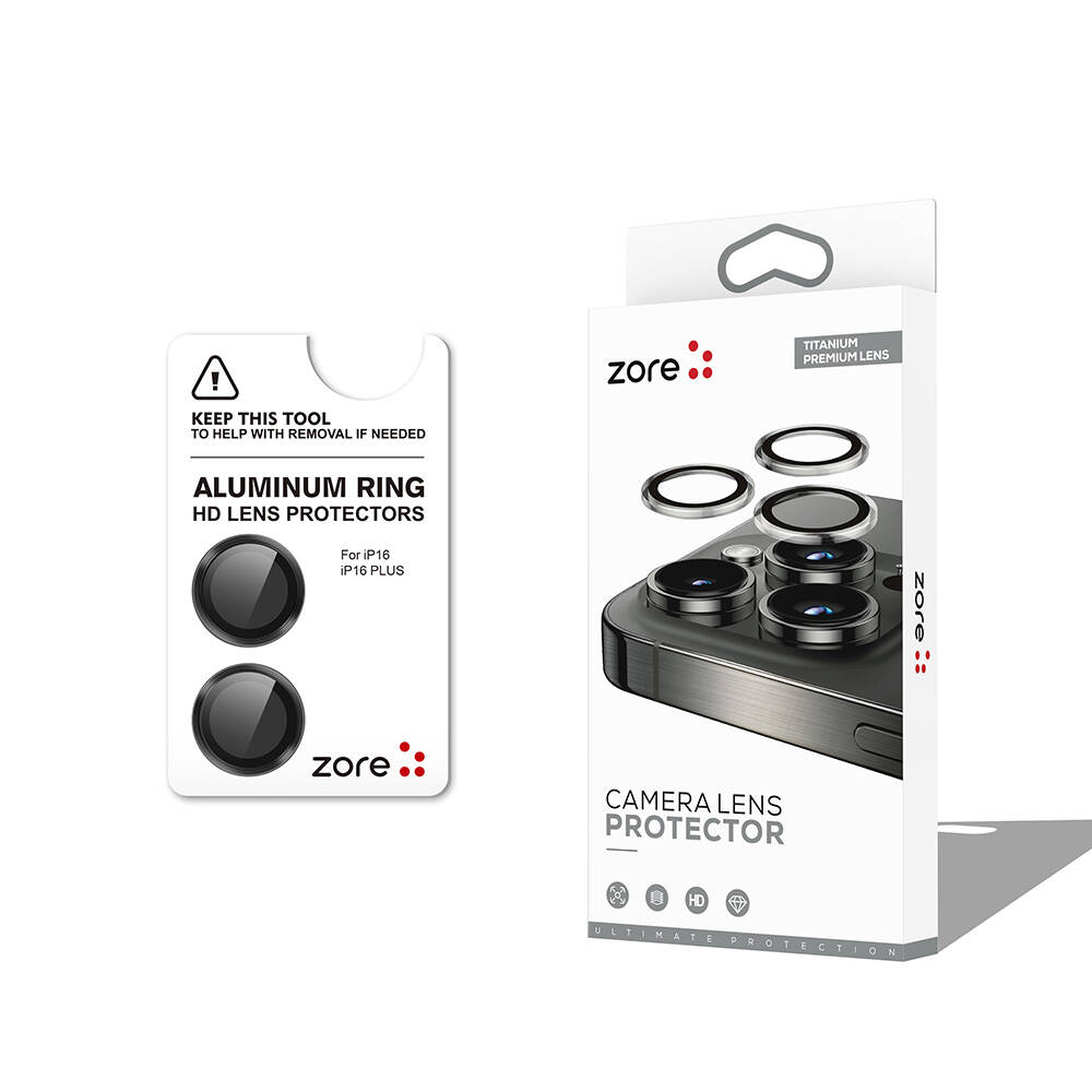 [RNZ-TA109192] Apple iPhone 16 Plus Uyumlu Zore CL-12 Premium Safir Parmak İzi Bırakmayan Anti-Reflective Kamera Lens Koruyucu (Siyah)