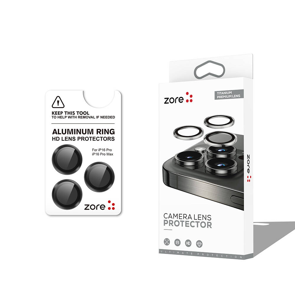 [RNZ-TA109202] Apple iPhone 16 Pro Max Uyumlu Zore CL-12 Premium Safir Parmak İzi Bırakmayan Anti-Reflective Kamera Lens Koruyucu (Siyah)
