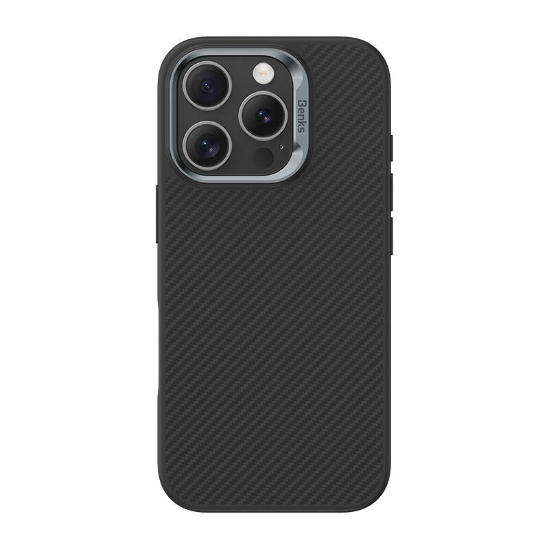 [RNZ-TA109216] Apple iPhone 16 Pro Uyumlu Kılıf Karbon Fiber M-safe Şarj Özellikli Benks Hybrid ArmorPro 600D Kevlar Kapak