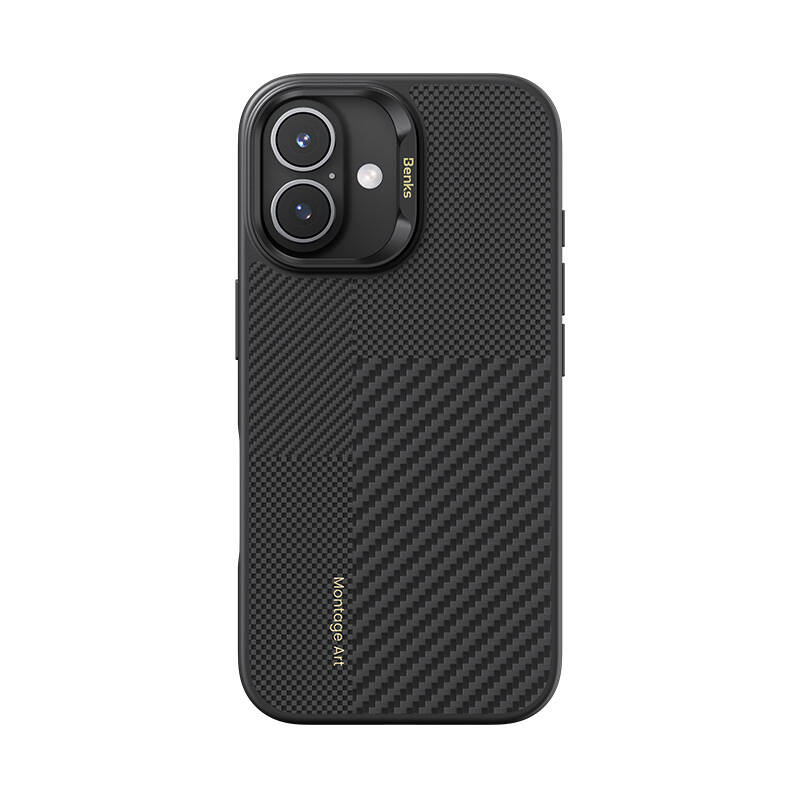 [RNZ-TA109220] Apple iPhone 16 Plus Uyumlu Kılıf M-safe Şarj Özellikli Karbon Fiber Benks Montage Hybrid ArmorPro Kevlar Kapak