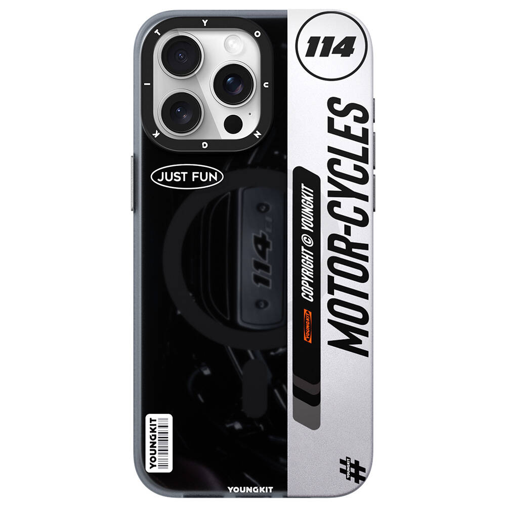 [RNZ-TA109234] Apple iPhone 14 Pro Max Uyumlu Kılıf M-safe Şarj Özellikli Youngkit Motorcycle Legend Serisi Kapak (Siyah)