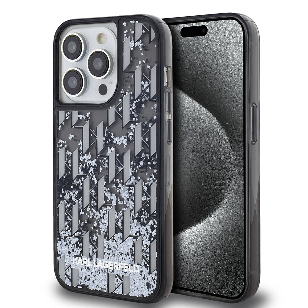 Apple iPhone 14 Pro Max Uyumlu Kılıf Karl Lagerfeld Orjinal Lisanslı Simli KL Yazılı Monogram Gradıent Kapak