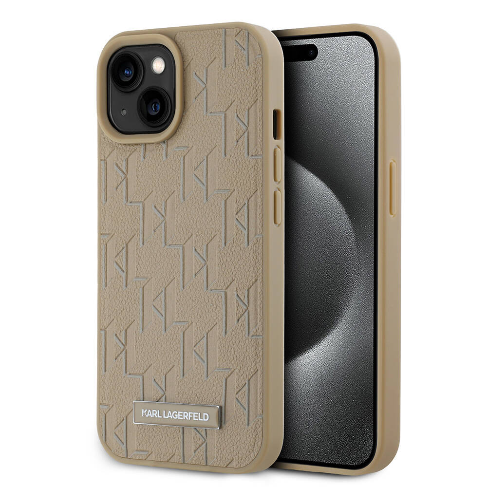 Apple iPhone 15 Uyumlu Kılıf Karl Lagerfeld Orjinal Lisanslı M-safe Şarj Özellikli KL Yazılı Hot Stamp Kapak