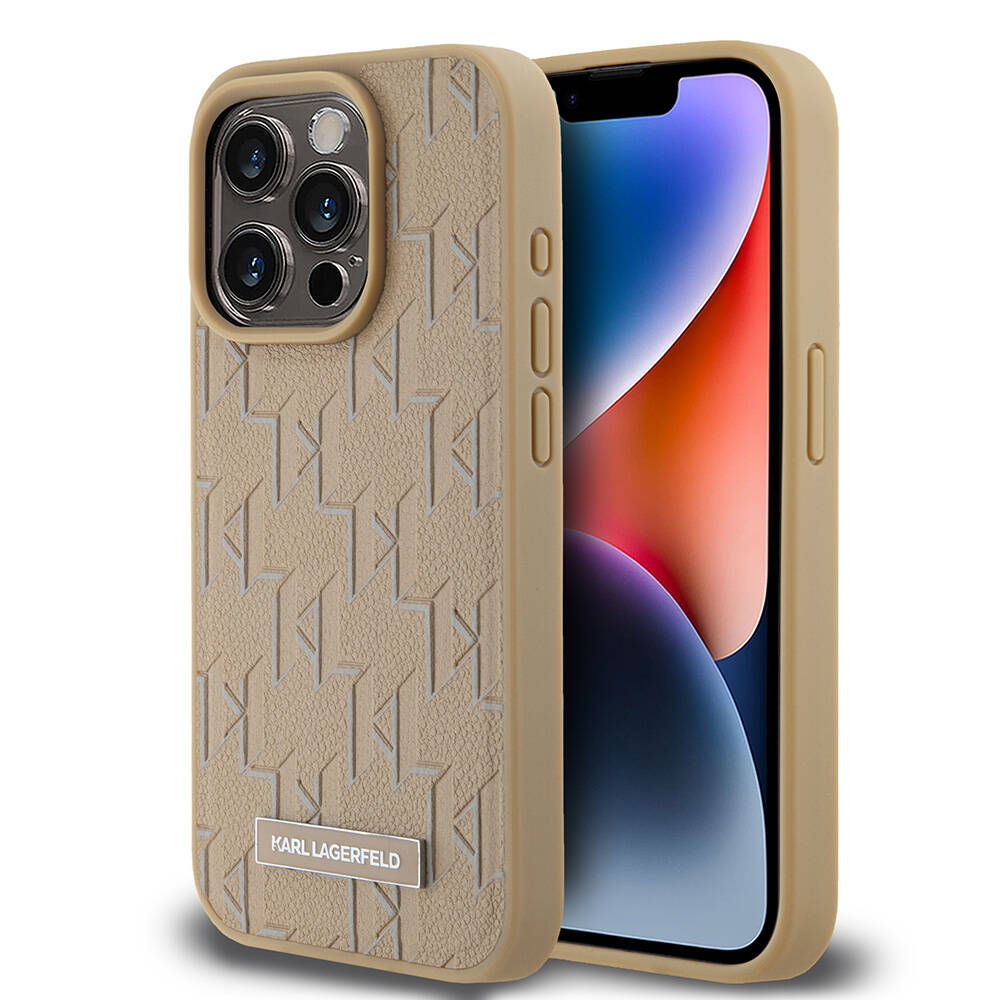 Apple iPhone 15 Pro Uyumlu Kılıf Karl Lagerfeld Orjinal Lisanslı M-safe Şarj Özellikli KL Yazılı Hot Stamp Kapak