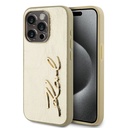 Apple iPhone 15 Pro Uyumlu Kılıf Karl Lagerfeld Orjinal Lisanslı 3D KL Yazılı Tüylü Arka Yüzey Saffiano Rhinestones Kapak