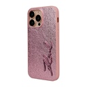 Apple iPhone 14 Pro Max Uyumlu Kılıf Karl Lagerfeld Orjinal Lisanslı 3D KL Yazılı Tüylü Arka Yüzey Saffiano Rhinestones Kapak