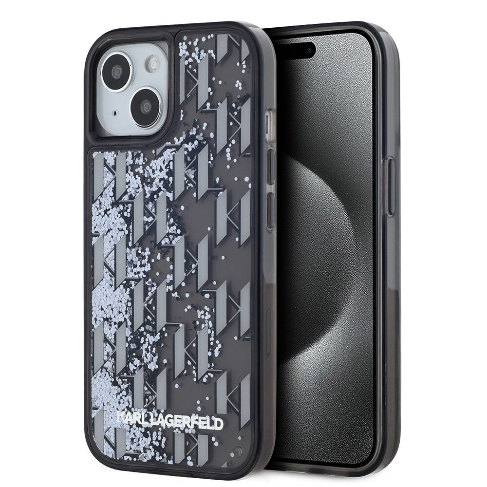 Apple iPhone 15 Uyumlu Kılıf Karl Lagerfeld Orjinal Lisanslı Simli KL Yazılı Monogram Gradıent Kapak