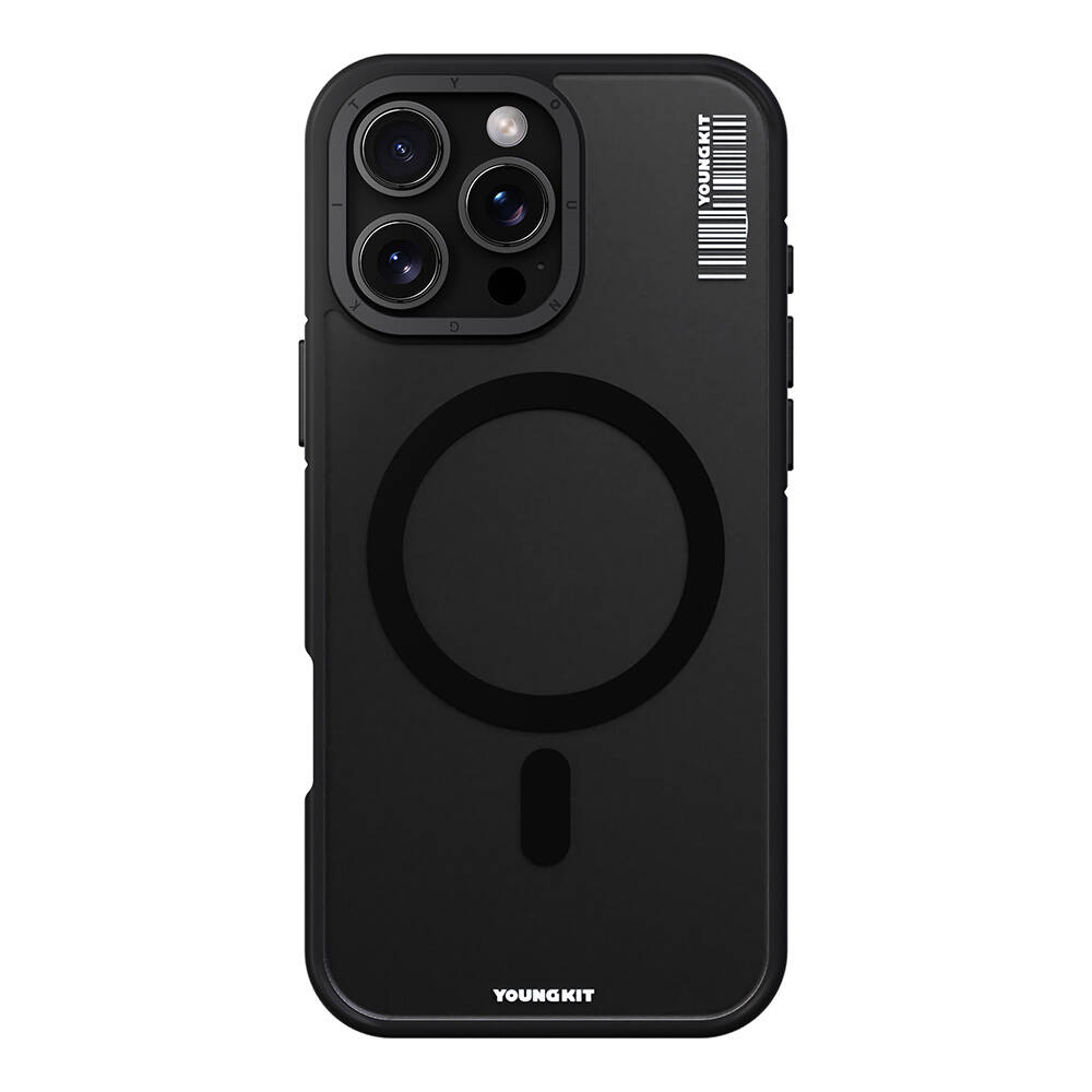 [RNZ-TA109432] Apple iPhone 16 Pro Uyumlu Kılıf M-safe Şarj Özellikli Youngkit Rock Sand Serisi Kapak (Siyah)