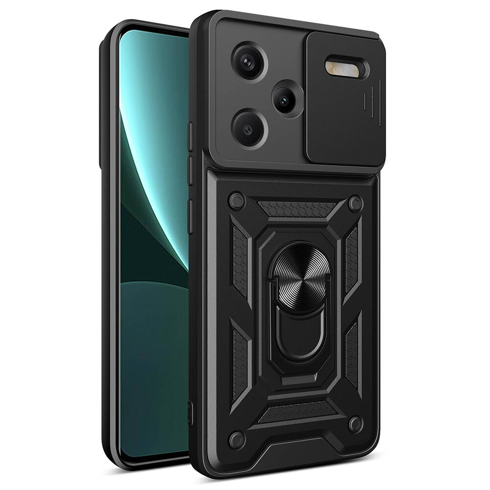 [RNZ-TA108648] Xiaomi Redmi Note 13 Pro Plus 5G Uyumlu Kılıf Magnetik Standlı Kamera Korumalı Zore Sürgülü Vega Kapak (Siyah)