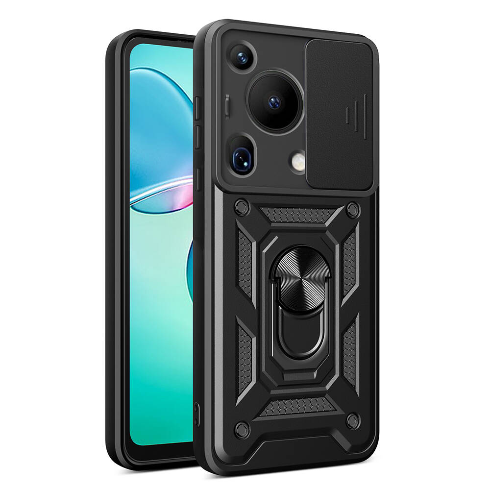 [RNZ-TA108634] Huawei Pura 70 Ultra Uyumlu Kılıf Magnetik Standlı Kamera Korumalı Zore Sürgülü Vega Kapak (Siyah)