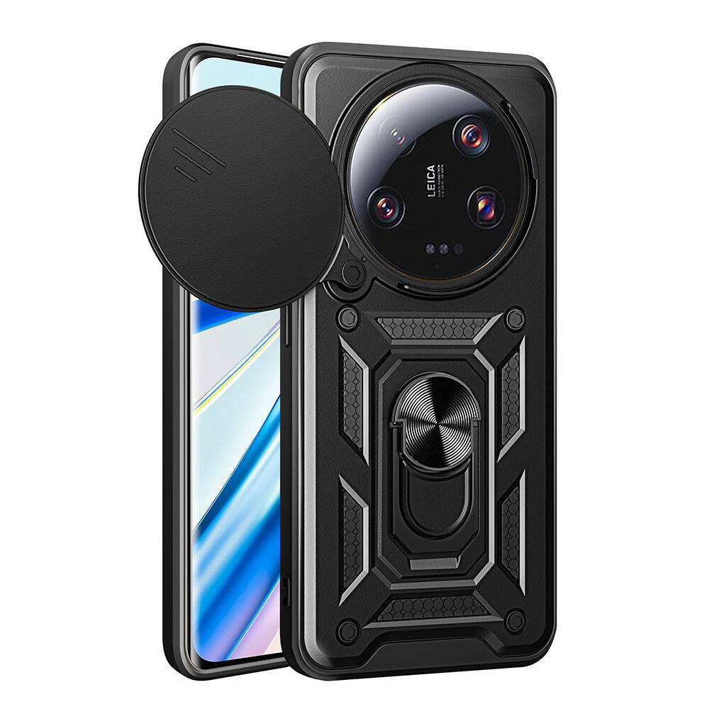 [RNZ-TA108642] Xiaomi Mi 13 Ultra Uyumlu Kılıf Magnetik Standlı Kamera Korumalı Zore Sürgülü Vega Kapak (Siyah)