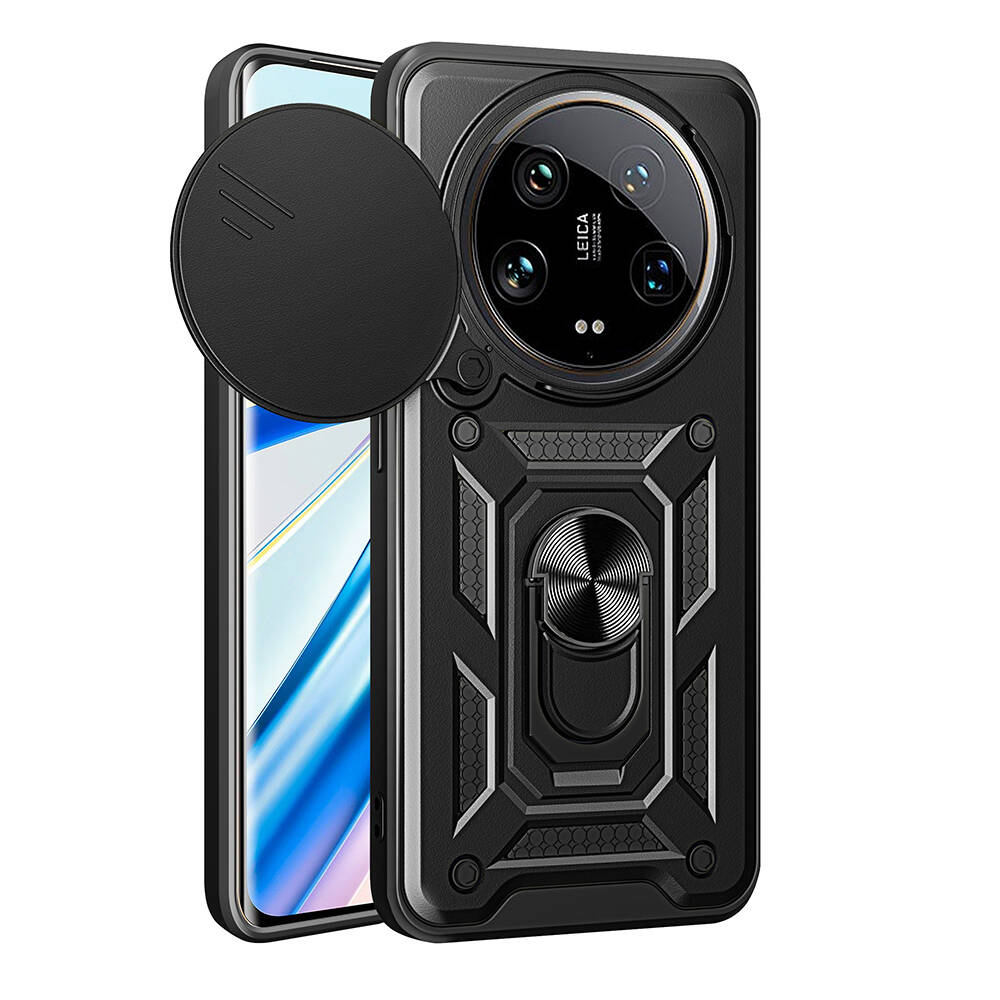 [RNZ-TA108640] Xiaomi Mi 14 Ultra Uyumlu Kılıf Magnetik Standlı Kamera Korumalı Zore Sürgülü Vega Kapak (Siyah)