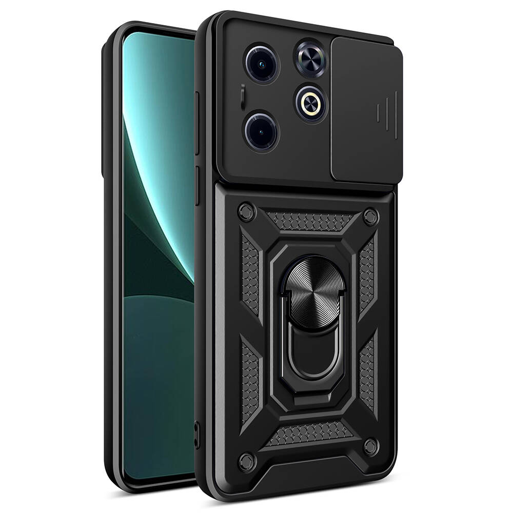 [RNZ-TA108638] Infinix Smart 8 Uyumlu Kılıf Magnetik Standlı Kamera Korumalı Zore Sürgülü Vega Kapak (Siyah)