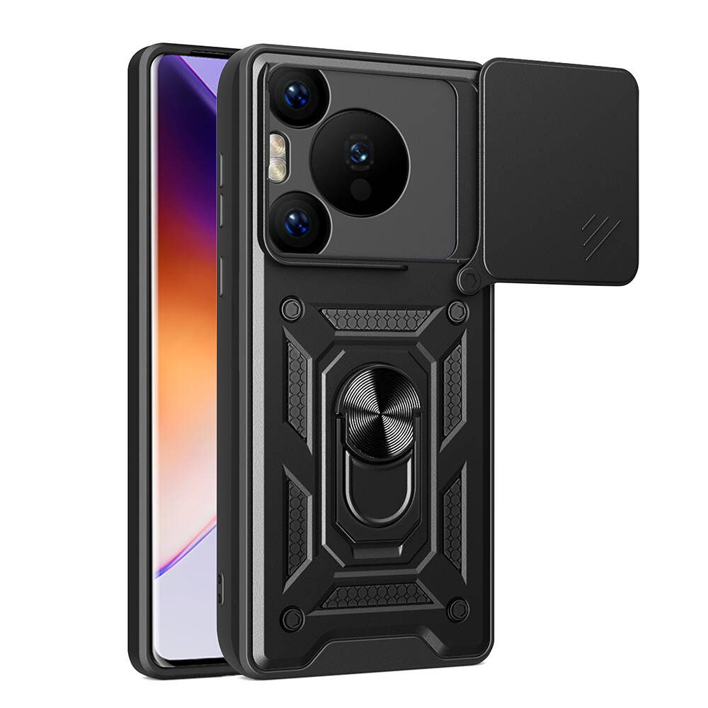 [RNZ-TA108632] Huawei Pura 70 Pro 5G Uyumlu Kılıf Magnetik Standlı Kamera Korumalı Zore Sürgülü Vega Kapak (Siyah)