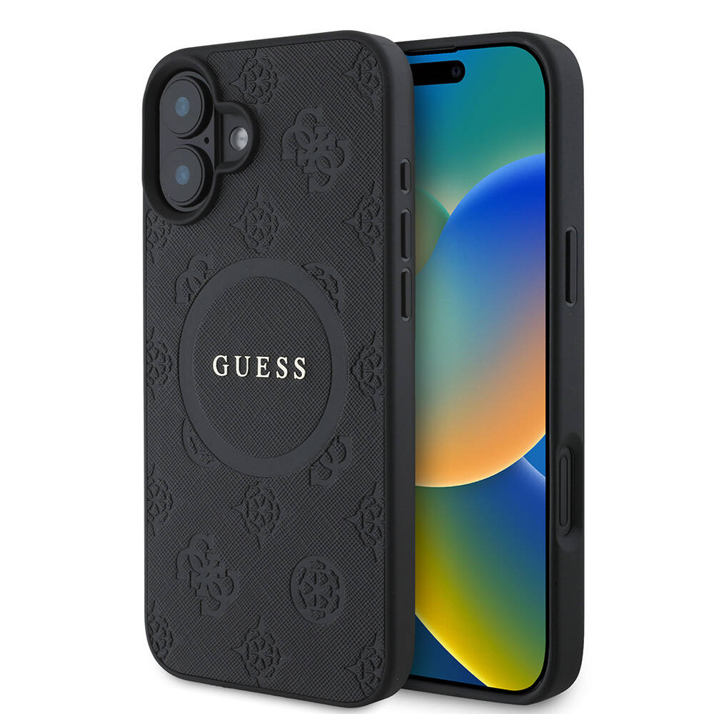 Apple iPhone 16 Plus Uyumlu Kılıf Guess Orjinal Lisanslı M-safe Şarj Özellikli Yazı Logolu Saffiano Peony Kapak
