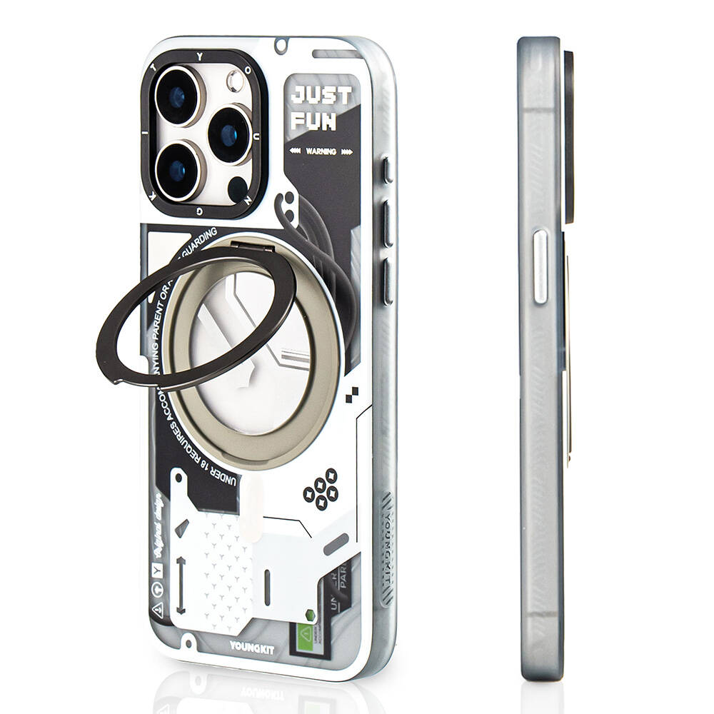 Apple iPhone 15 Pro Uyumlu Kılıf M-safe Şarj Özellikli Youngkit 360° Standlı Starship Serisi Kapak
