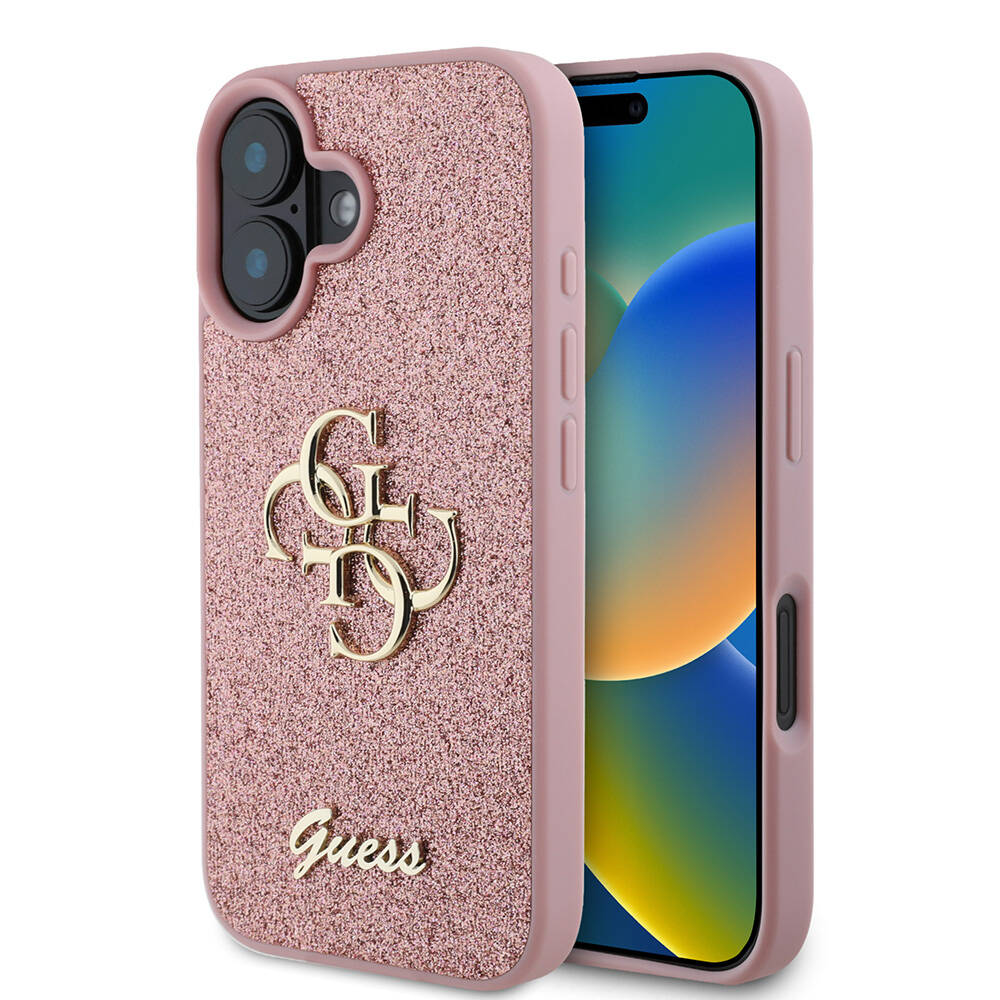 Apple iPhone 16 Plus Uyumlu Kılıf Guess Orjinal Lisanslı 4G Büyük Metal Logolu Glitter Kapak