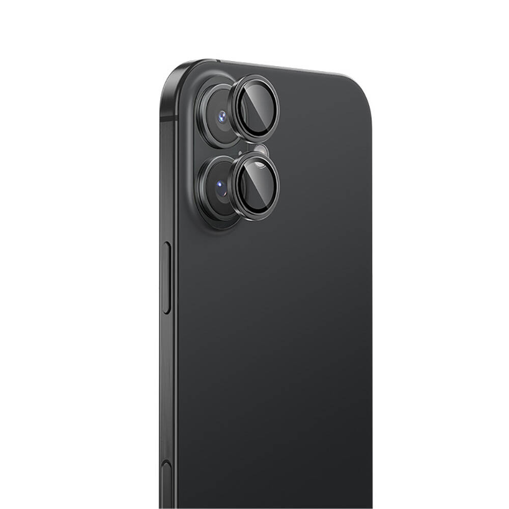 [RNZ-TA108581] Apple iPhone 16 Plus Uyumlu Benks Parlama Önleyici Glass Warrior Metal Kamera Lens Koruyucu (Siyah)