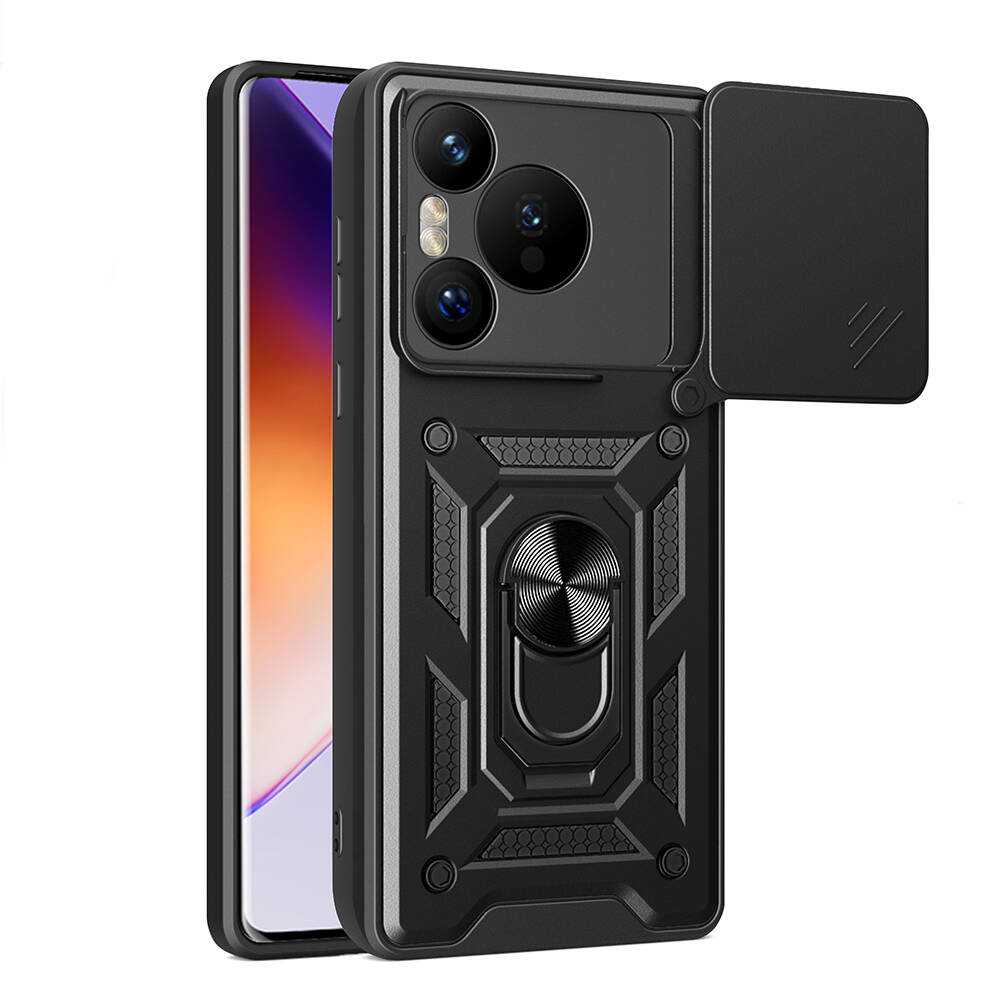 [RNZ-TA108630] Huawei Pura 70 5G Uyumlu Kılıf Magnetik Standlı Kamera Korumalı Zore Sürgülü Vega Kapak (Siyah)