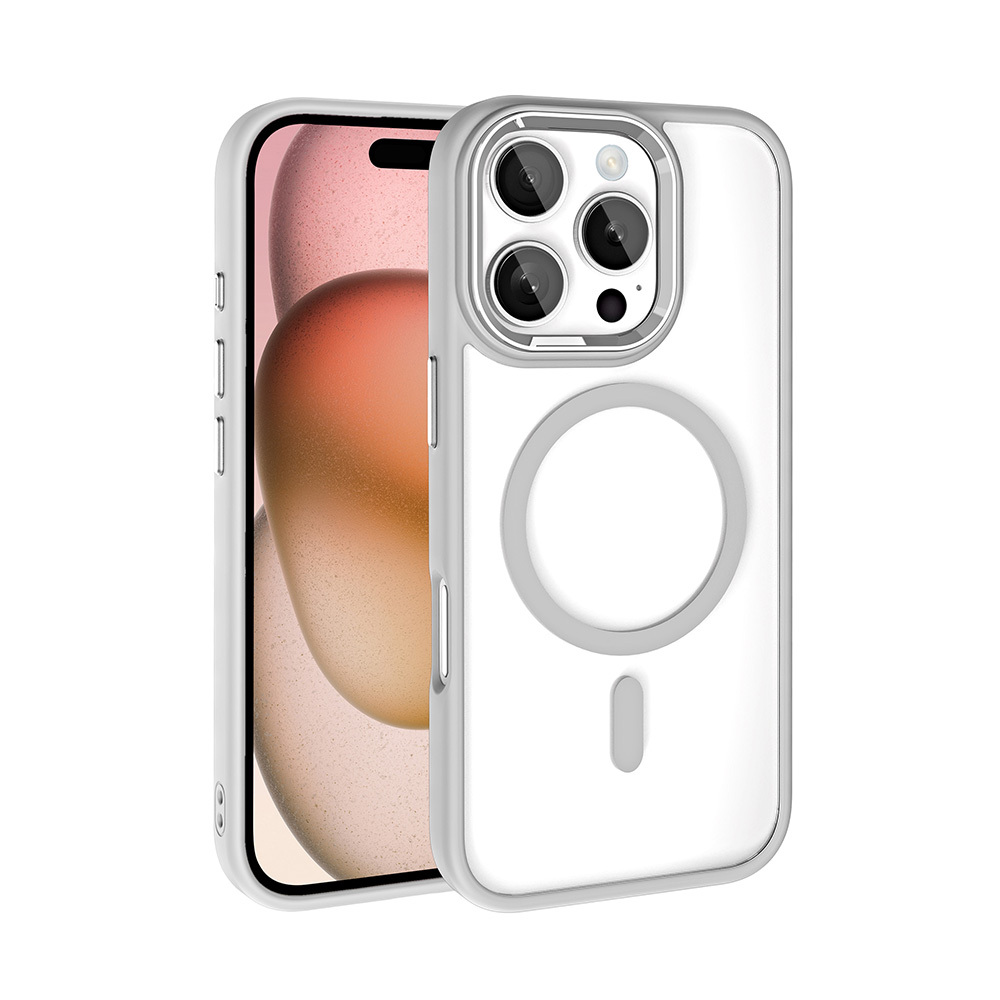Apple iPhone 16 Pro Uyumlu Kılıf Wireless Şarj Özellikli Zore Krom M-safe Silikon Kapak