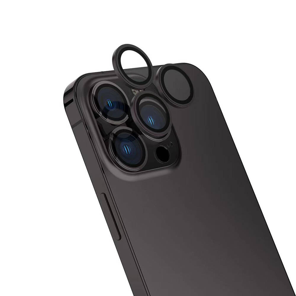 [RNZ-TA108328] Apple iPhone 16 Pro Uyumlu Zore Safir CL-15 Parmak İzi Bırakmayan Anti-Reflective Kamera Lens Koruyucu (Siyah)