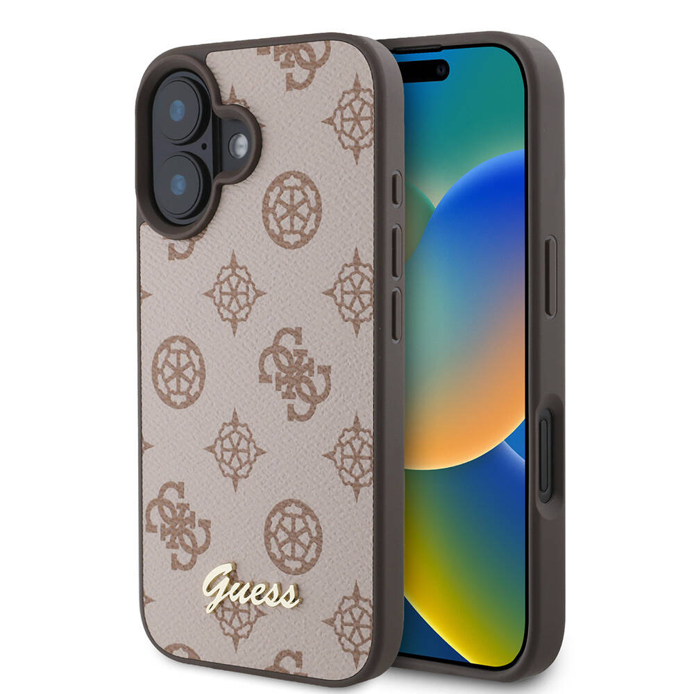 Apple iPhone 16 Uyumlu Kılıf Guess Orjinal Lisanslı M-safe Şarj Özellikli Yazı Logolu Peony Kapak