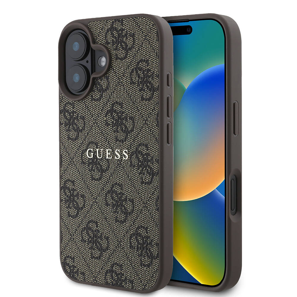 Apple iPhone 16 Uyumlu Kılıf Guess Orjinal Lisanslı M-safe Şarj Özellikli 4G Desenli Yazı Logolu Kapak