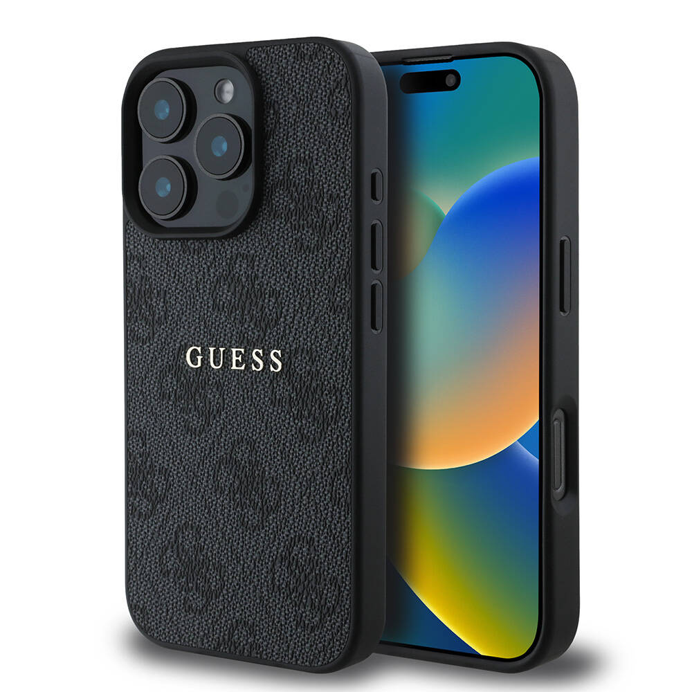 Apple iPhone 16 Pro Max Uyumlu Kılıf Guess Orjinal Lisanslı M-safe Şarj Özellikli 4G Desenli Yazı Logolu Kapak