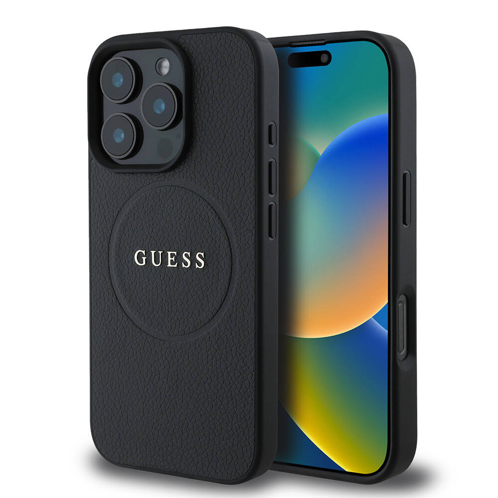 Apple iPhone 16 Pro Max Uyumlu Kılıf Guess Orjinal Lisanslı M-safe Şarj Özellikli Yazı Logolu Grained Kapak