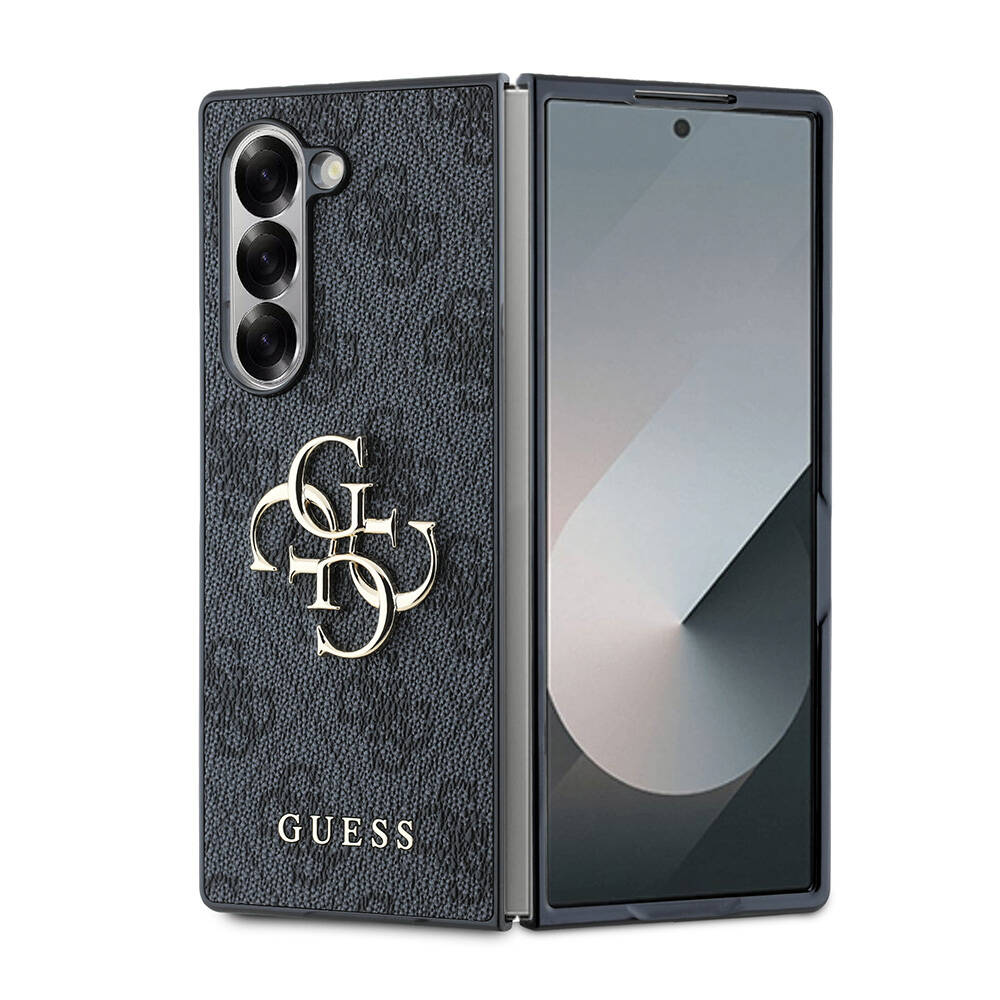 [RNZ-TA109578] Samsung Galaxy Z Fold 6 Uyumlu Kılıf Guess Orjinal Lisanslı Leather Metal Logo Kapak (Siyah)