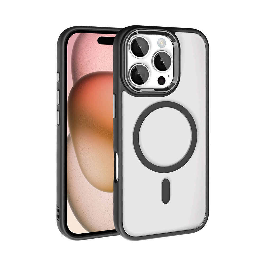 [RNZ-TA108426] Apple iPhone 16 Pro Max Uyumlu Kılıf Wireless Şarj Özellikli Zore Krom M-safe Silikon Kapak (Siyah)
