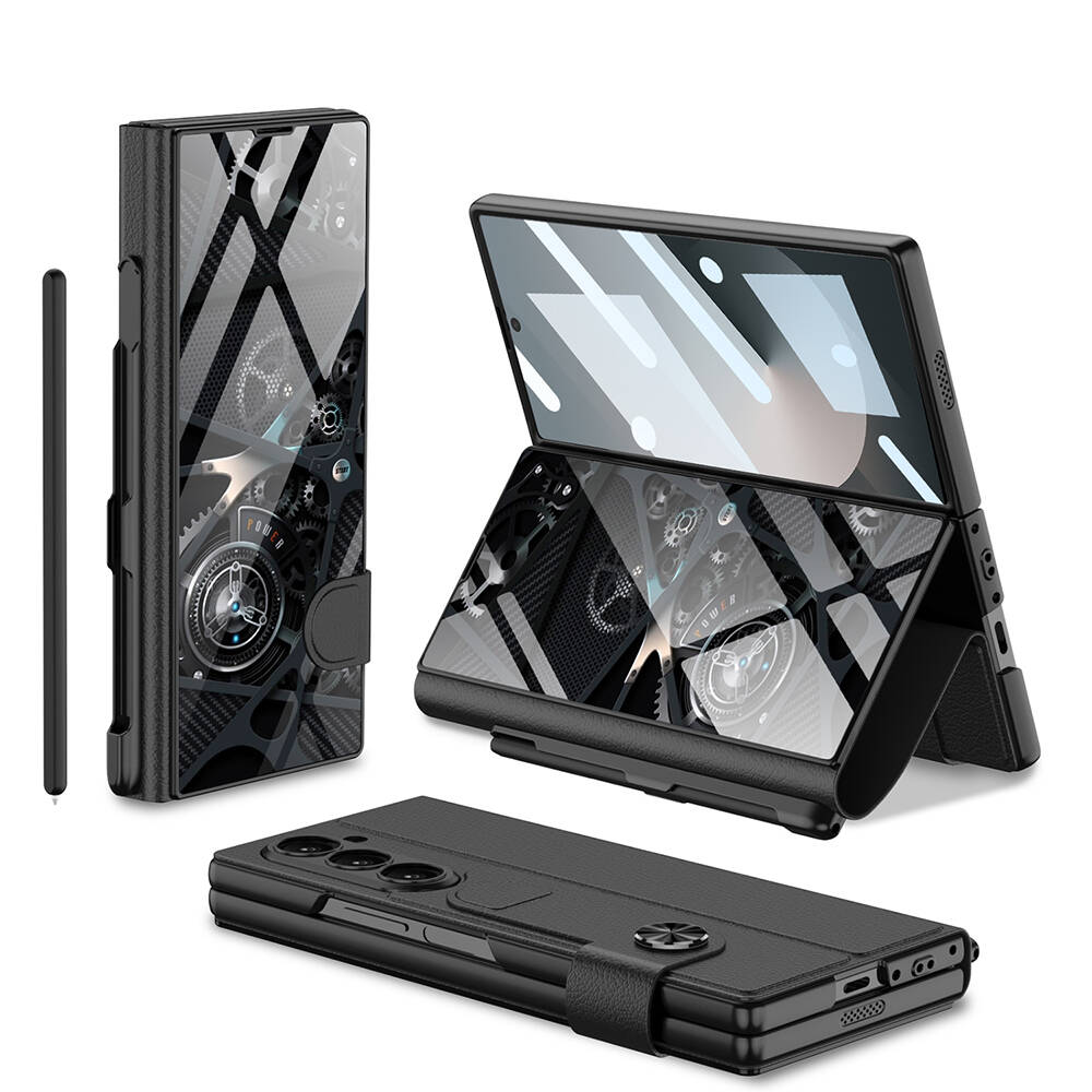 [RNZ-TA108436] ​Samsung Galaxy Z Fold 6 Uyumlu Kılıf Kamera Korumalı Kartlıklı Kalem Bölmeli Zore Kıpta Marble Drago Kılıf