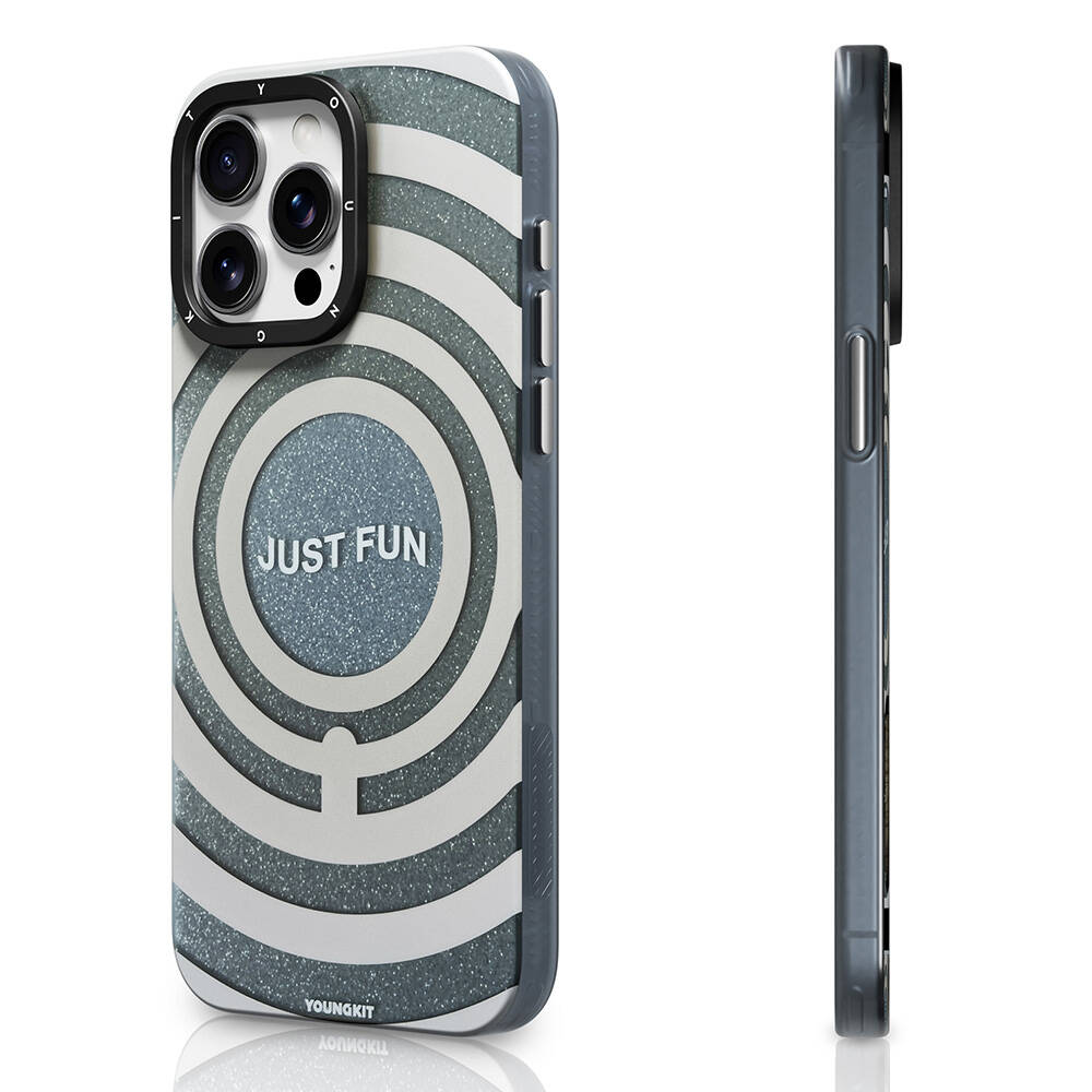 [RNZ-TA109672] Apple iPhone 15 Pro Uyumlu Kılıf M-safe Şarj Özellikli Youngkit Star Dazzle Serisi Kapak (Gri)