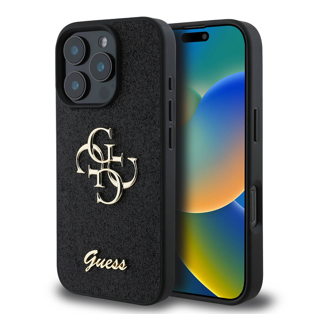 Apple iPhone 16 Pro Uyumlu Kılıf Guess Orjinal Lisanslı 4G Büyük Metal Logolu Glitter Kapak