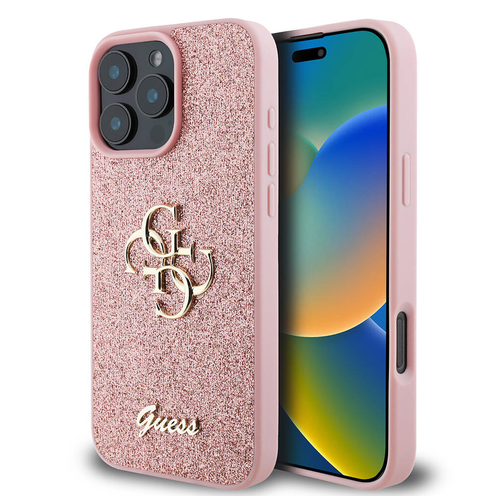 Apple iPhone 16 Pro Max Uyumlu Kılıf Guess Orjinal Lisanslı 4G Büyük Metal Logolu Glitter Kapak