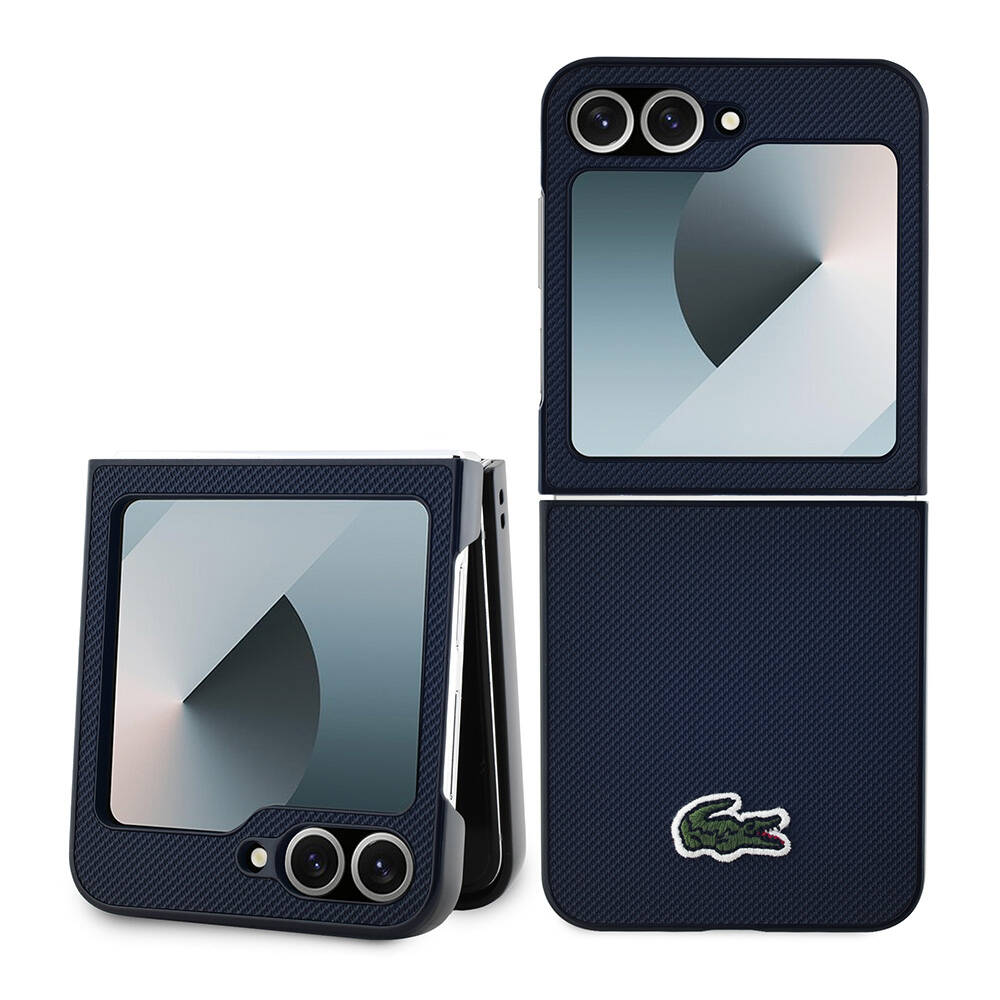 Samsung Galaxy Z Flip 6 Uyumlu Kılıf Lacoste Orjinal Lisanslı M-safe Şarj Özellikli Pike Desenli Arka Yüzey İkonik Timsah Dokuma Logolu Kapak