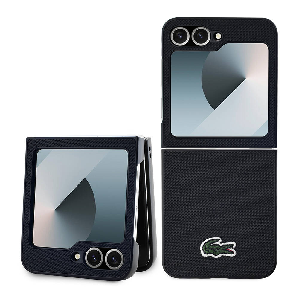 Samsung Galaxy Z Flip 6 Uyumlu Kılıf Lacoste Orjinal Lisanslı M-safe Şarj Özellikli Pike Desenli Arka Yüzey İkonik Timsah Dokuma Logolu Kapak