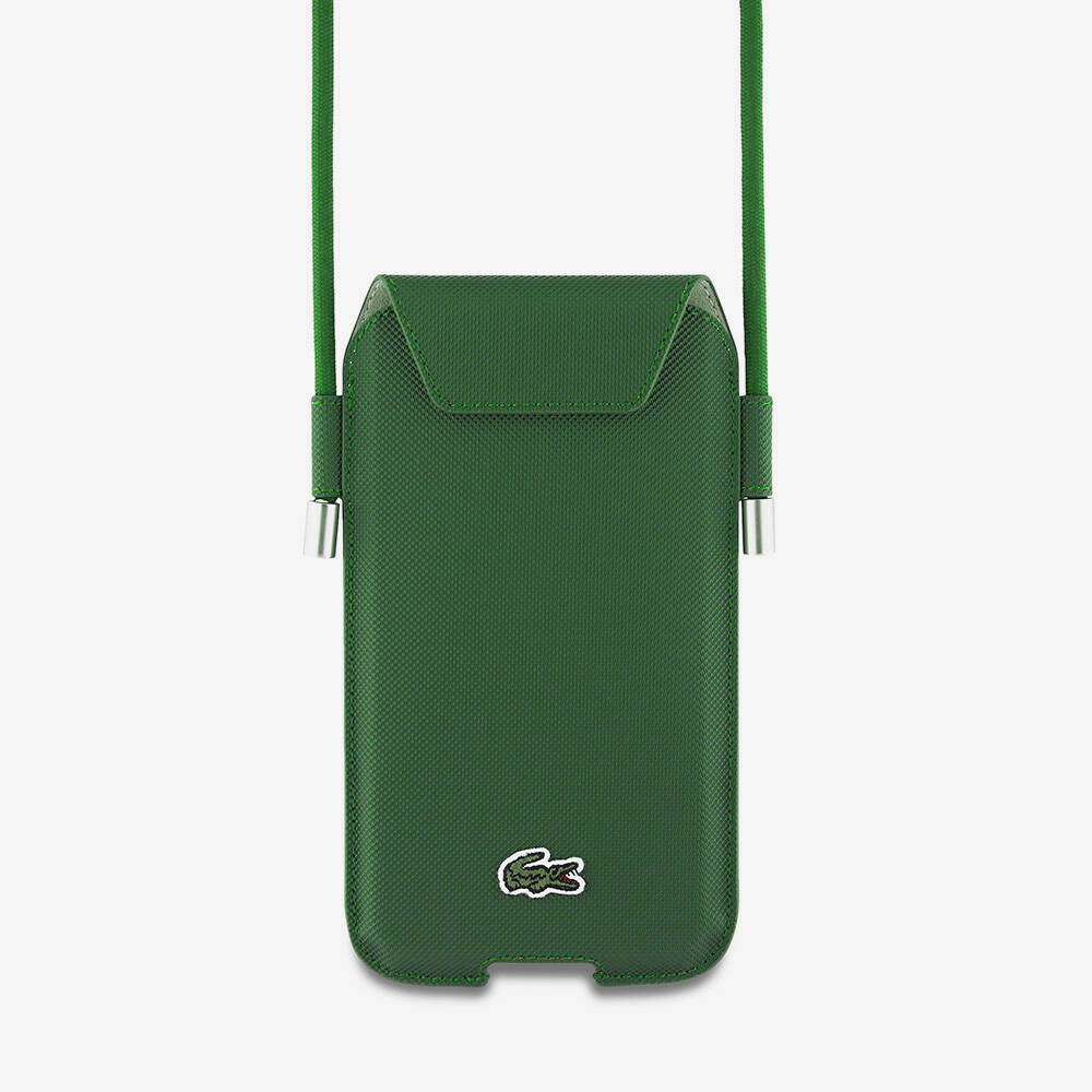 Lacoste Orjinal Lisanslı Çapraz Vücut Askılı PU Pike Desenli 6.7 inç'e Kadar Universal Kılıf